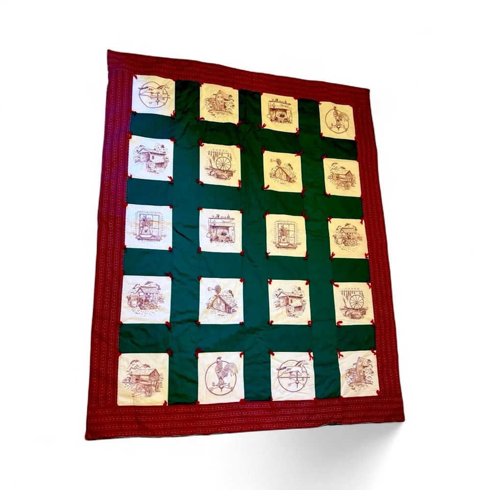 Festive Beautiful Handmade Holiday Quilt with several different holiday scenes